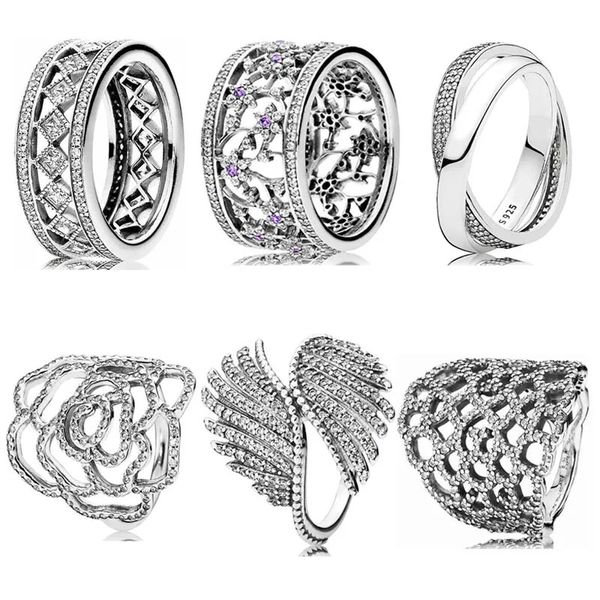 925 anello in argento sterling openwork luccicante pizzo pizzo maestoso anello fascino per donne dono gioielli spedizione gratuita