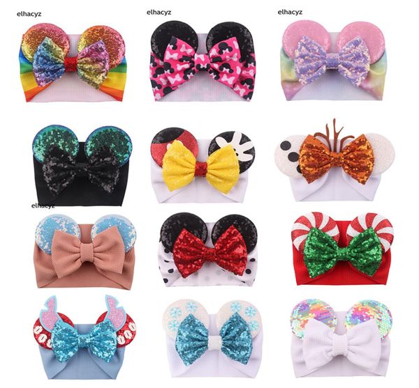 Cintura per capelli in velluto per bambini Colore solido Hairpin paillette per sequestro per bambini Big Bow Clips Orele Mouse Wide Head Bash Girl Girl Hair Access5094003