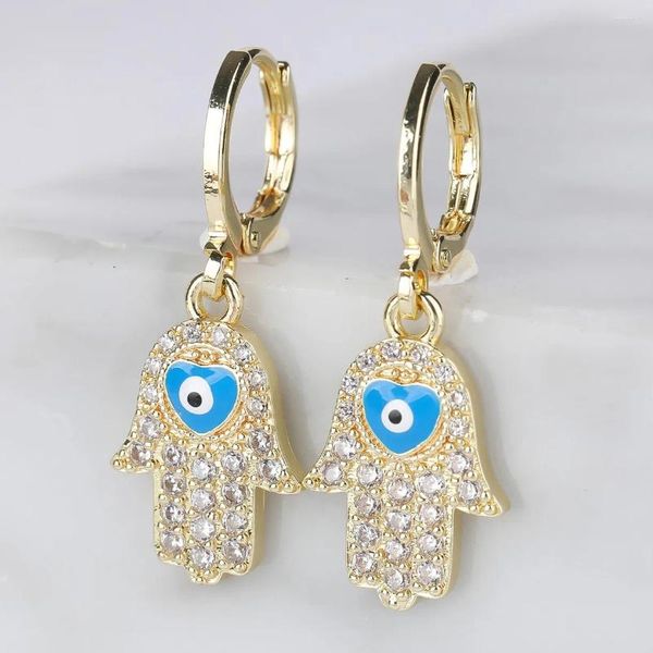 Brincos de garanhão azul preto esmalte vermelho cor dourado hamsa Micro pavimentado zirconia cúbica Mulheres solteiras de joias do presente bijoux femme