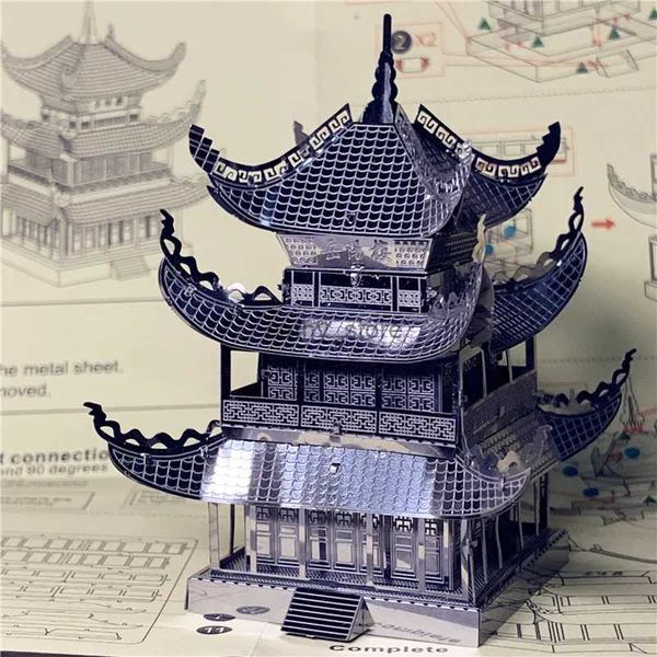 3D Пазлы IRONSTAR 3D Металлические Пазлы Башня Юэян Китайская архитектура DIY Сборка Модельных Наборов Лазерная Резка Головоломка Игрушка GiftL231223