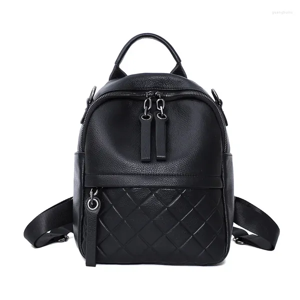Bolsas escolares de couro genuíno feminino mochila elegante preto diário kaps mack mochila casual feminina school sagcil