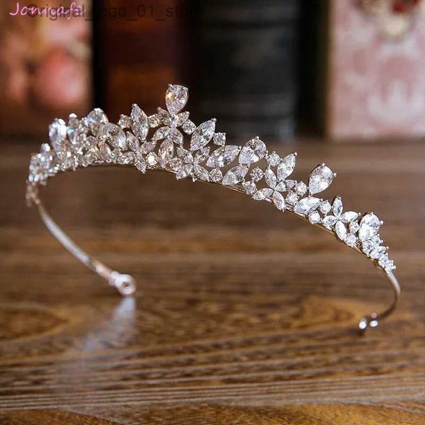 Cabelo de casamento Jóias Jonnafe Shine Silver cor mulheres Prom Tiara Hairband Zircon Cabelo Crea Crea Coroa Ornamentos de Cabelo Pedaça de Cabelo Os acessórios da peça Q231223