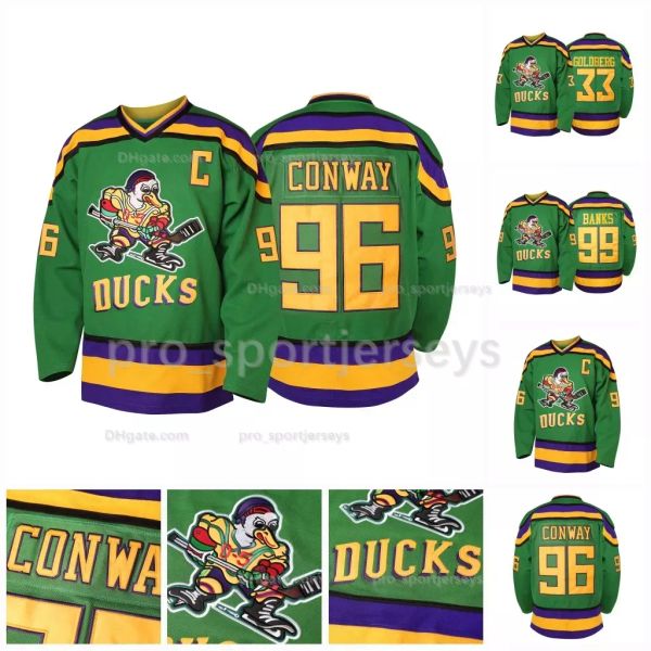 Mighty Ducks da Juventude Menina 96 Charlie Conway 99 Adam Banks 33 Greg Goldberg Movie Hockey Jersey Double Stitched