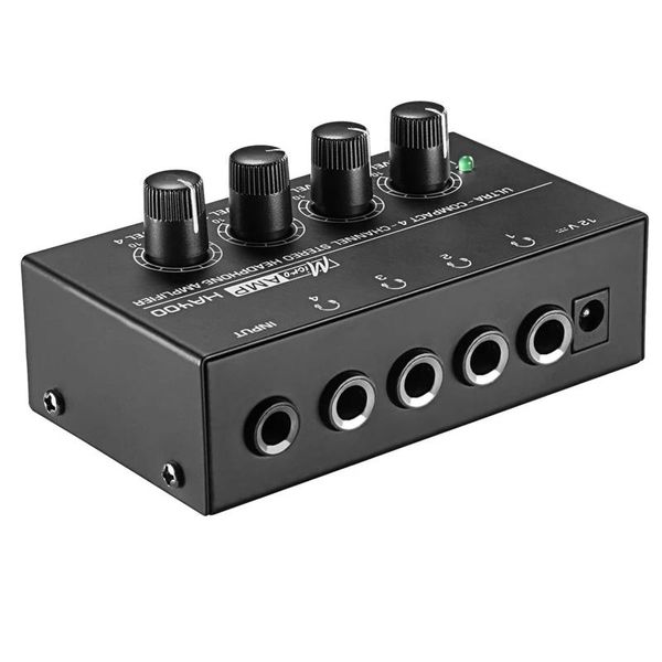 Mixer EU -Stecker HA400 Ultracompact 4 Kanäle Mini -Audio -Stereo -Kopfhörerverstärker mit Stromadapter Schwarz