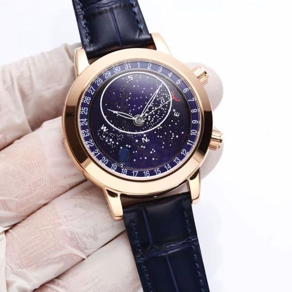 Rotação automática estrela completa versão mais alta versão masculina de 44 mm de calendária super luminosa lua lua cheia de lua cheia, falta todos os recursos de remoção de ferramentas de safira alta.