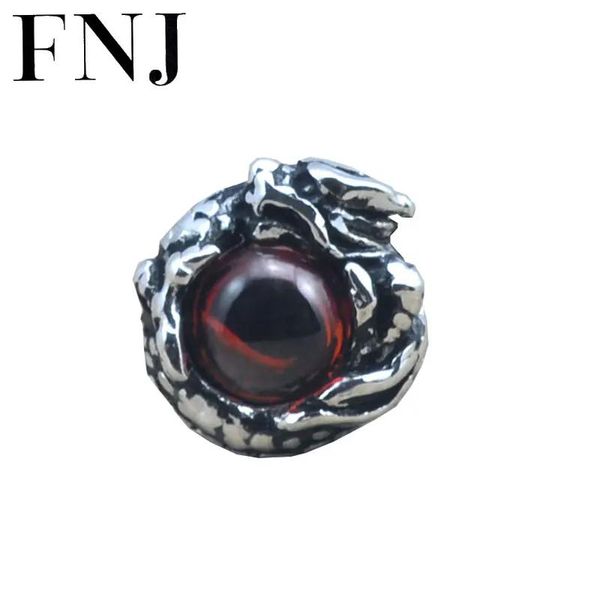 Stud FNJ 925 Orecchini in argento sterling per uomini Garnet Dragon Eye Eye Orecchino Nuovo Fashion Thai Silver Man Male Jewelry E01