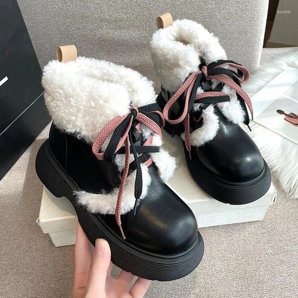 Stiefel Velvet Fell Winter warme Schuhe Frauen Mode Knöchel gepolstert 2023 Cosplay Girl Plattform Schneeplüsch