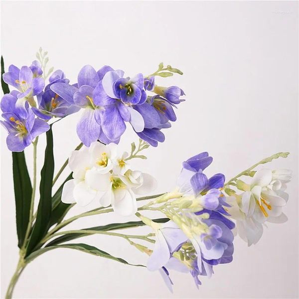 Flores decorativas Ramificações artificiais de orquídea de baunilha plástico Freesia