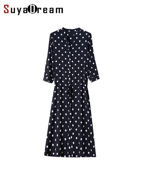 Vestido suyadream feminino vestido longo 22 mamãe 92%seda 8%spandex Dots impressos vestidos de camisa de faixas 2022 Roupas da marinha do verão da primavera