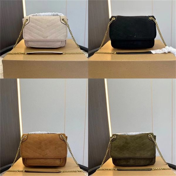 Tasarımcı Çanta Kadın Omuz Çantası Kadın Messenger Vintage Torbalar Deve Süet Orijinal Deri Çantalar Zincir Flep Crossbody Çantalar Çanta Bayanlar Çanta