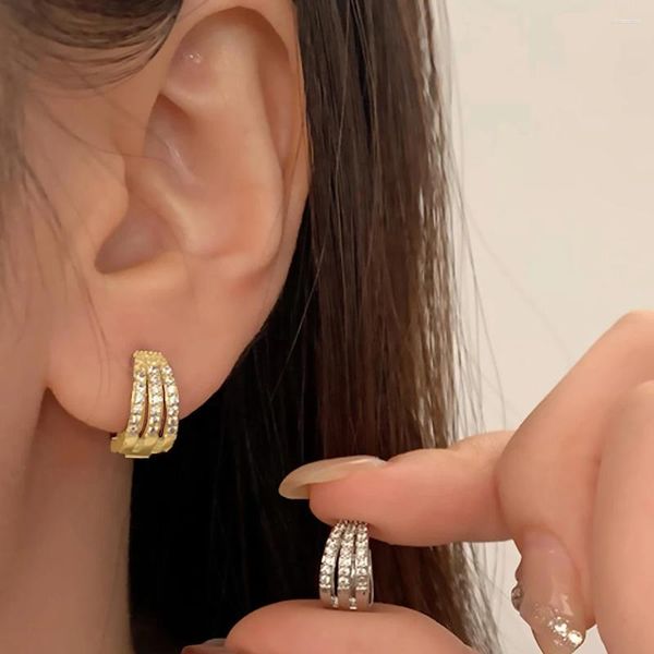 Çember küpeler 14k altın renkli çapraz sargı kübik zirkonya saplamaları gümüş post moda huggie dainty pençe earrin