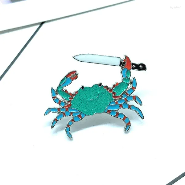 Spettame creativa Balcia di mare di animali da mare Creativo Cartoon Green Green Big Crab con coltello Funny Smal Pins Regalo Giochi per bambini per bambini