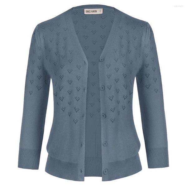 Женские трикотажные женские куртки Coats Hearts Holdowered Textred Cardigan свитер 3/4 рукав осень повседневный V-образный вырез