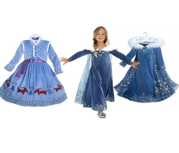 Платье для девочки зимнее замороженное платье принцесса платья с длинным рукавом детское костюм для вечеринки на хэллоуин.