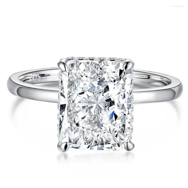 Anelli a grappolo 925 sterling in argento schiacciato a taglio a taglio zaffiro ad alto diamanti in carbonio anello di fidanzamento gemma anello di gioielleria