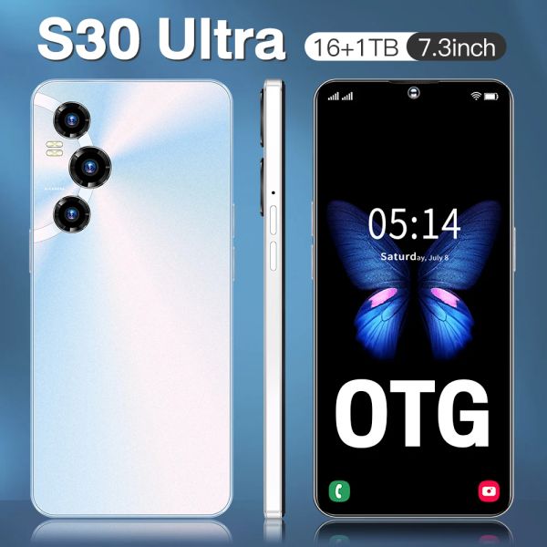 Совершенно новый S30ULTRA 7.3HD Android13 5G Phone16GB 1TB Smartphone 8000MH 108MP Face разблокировать NFC Snapdragon 8 Gen2 Google Play