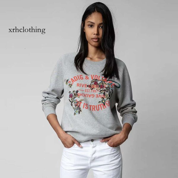 Designer Designer Hoodie 22 Autunno/Inverno Nuova nicchia francese ZV Lettera classica Stampa per industria pesante ricamo a fiore da donna maglione da donna