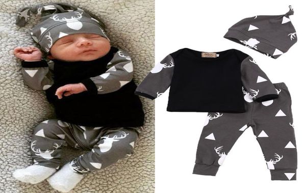 Sevimli yeni doğan kız bebek erkek geyik üstleri tshirt uzun kollu pantolon gündelik şapka kapağı 3pcs kıyafetler