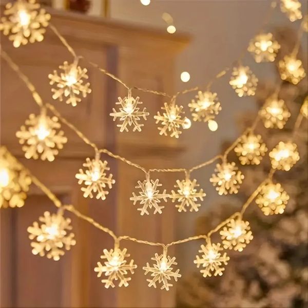 1pc 9,84ft LED Christmas Snowflake String Lights, Luzes de decoração de festa, enfeites de Natal, acessórios de férias, suprimentos de festa de aniversário, decoração de quarto, presentes de Natal