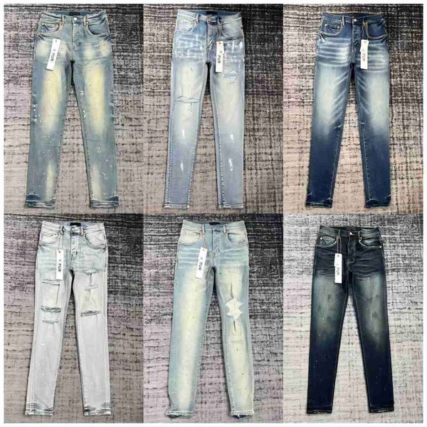 Jeans 40 Kadın Offan Tasarımcı Kot Purple Marka High Street Mor Retro Boya Noktası İnce Ayaklar Mikro Elastik Erkekler Marka Hiphop Moda Zipperpurple Tasarımcı Yığını