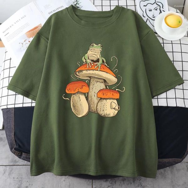 Erkek Tişörtleri T-Shirt Retro Hip Hop Sweatshirt Pastoral Stil Mantar Kurbağası Baskı Kısa Kollu Moda Gündelik Yaz Pamuk Üstü