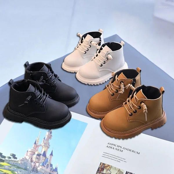 Boots Kids Platform для весенней осени в стиле Англии детей короткие низкие каблуки мальчики для мальчиков для девочек кожаная обувь на салоне Zipper G12184