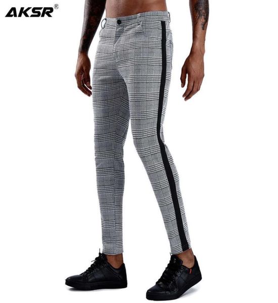 Männer Hosen karierte Kleiderhosen Männer Chinos Schlanker fit dünne Chino Jogger Streetwear Bleistifthose für Männer Freizeithosen x06157870087