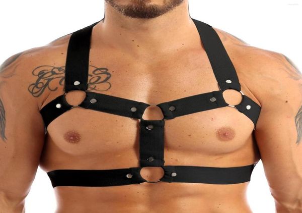 Trajes de traje de gato sexos homens elásticos alça de ombro Centro de arnês muscular com orings de metal e pregos fantasmas de festa de clube chiques A5377338