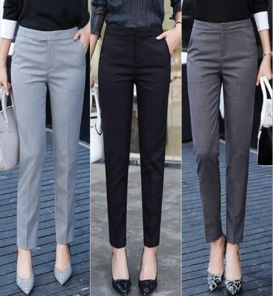 Autumn Spring Office Ladies Business Casual Vestido Formal Pants Mulheres pretas cinza magra de terno de calça feminina Slim Work Troushers 2110061941328