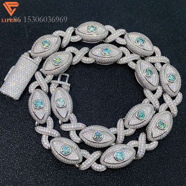 2023 Gioielleria Raffinata Hiphop S VVS Bracciale Moissanite 15Mm Occhio Figura di Otto Catena a maglia cubana ghiacciata Collana con zaffiro blu