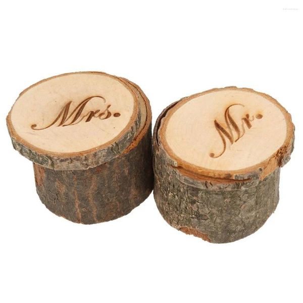 Schmuckbeutel 2PCS Mr. Mrs. Shabby Chic Rustic Ehering Ring Kissenhalter Box aus Holz gemacht