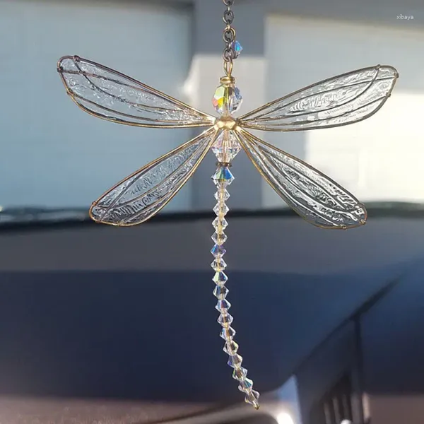 Dekoratif Figürinler Dragonfly Asma Süsleme Penceresi Zarif Kanatlar Metal Kristal Sanatsal Güneş Yakalayıcı Kolye Zanaat Süslemeleri