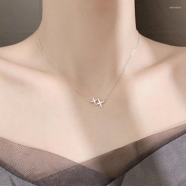 Collane a ciondolo 925 Sterling Silver Shiny Star CZ Zircon Collana Charm Women Wedding Party Gioielli Design Creativo Coreano Stile coreano