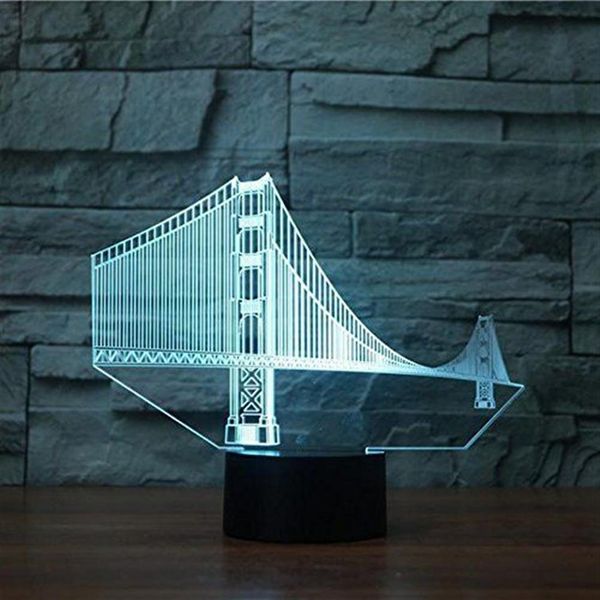 3D Golden Gate Bridge Night Light Touch Table Distano Lampade di illusione ottica 7 Colore Cambiamento Decorazione per la casa GIORNO GI310Q