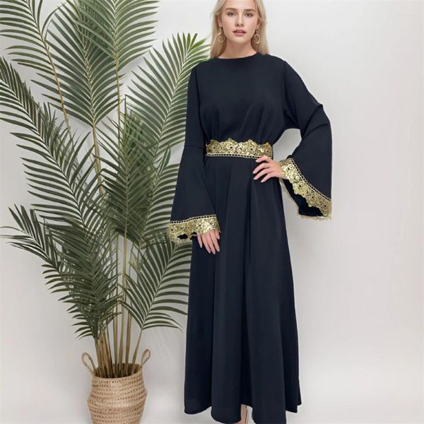 Roupas étnicas abayas pretos para mulheres lantejoulas douradas maxi vestido dubai peru kaftan modesto muçulmano islâmico eid ramadan jalabiya manto