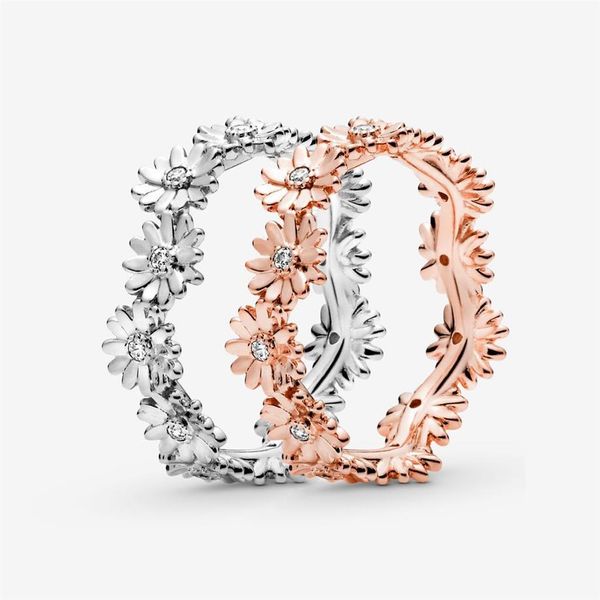 Nova marca 100% 925 Sterling Silver Sparkling Daisy Flower Crown Ring for Women Wedding noivado Anéis de moda Jóias de moda2279