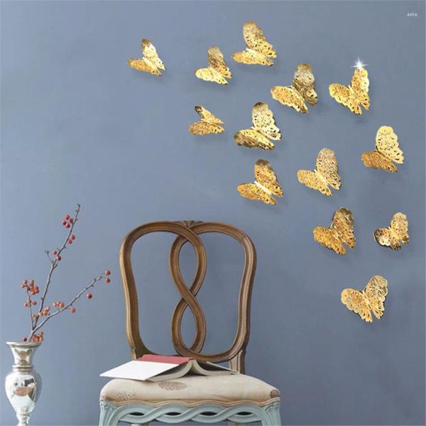 Adesivos de parede Balleenshiny Metal Texture 3D Hollow Butterfly Crianças Decoração de Decoração