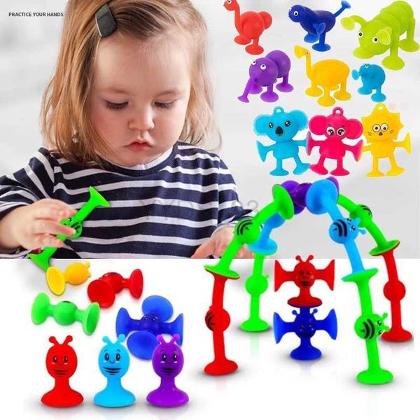 Baby-Spielzeug, Baby-Saugnapf-Spielzeug, weiches Silikon, Tier-Sauger-Spielzeug, sensorisches Zappel-Fenster-Spielzeug, Badespielzeug für Kinder, Familienspiel, Bausteine, zln231223