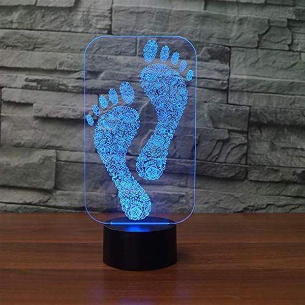 3D Güzel Ayak İzi Gece Işık Dokunmatik Masa Masası Optik İllüzyon Lambaları 7 Renk Değiştiren Işıklar Ev Dekorasyonu Noel Doğum Günü154V