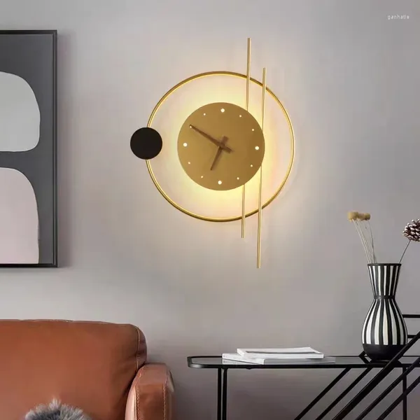 Wandlampe modern mit Uhr LED LED LICHT für Salon Schlafzimmer Esszimmer Seuchtigkeit 3000k schwarz Gold grünem Metall Tropfen