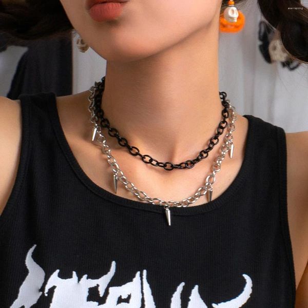 Anhänger Halskette Qiamni Multilayer -Ketten Halskette für Männer Frauen Bordsteinkubaner Link Hip Hop Punk Choker Collares Mode männliche Halloween -Schmuck Schmuck