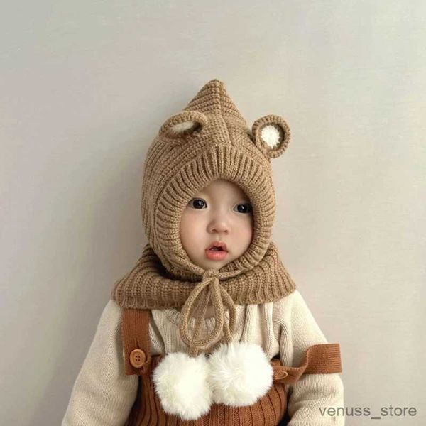 Lenços envolve as crianças de pelúcia para as lactas de proteção de ouvido quente chapéus de proteção de bebê integrado Little urso urso coreano menino menina garota chapéu