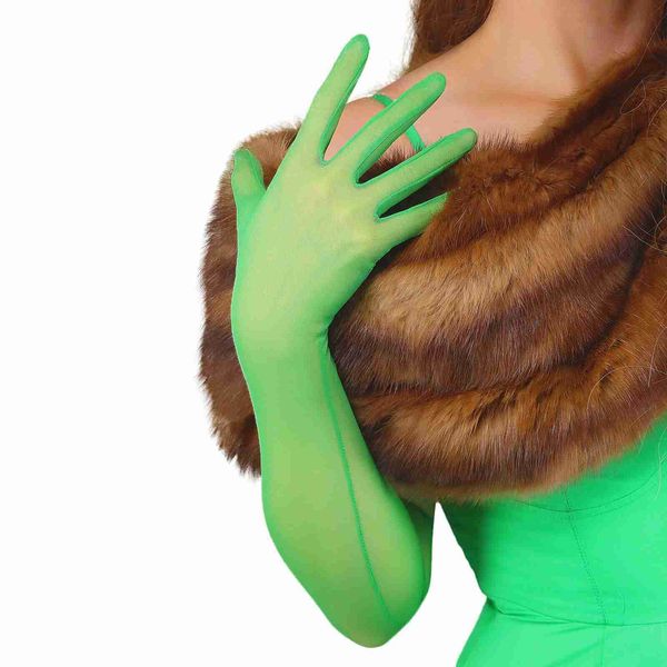 Guanti senza dito dooway guanti verdi guanti lunghi in pizzo elastico in pizzo sexy sexy sheer tech touchscreen women glove dita cosplay Halloweenl231223