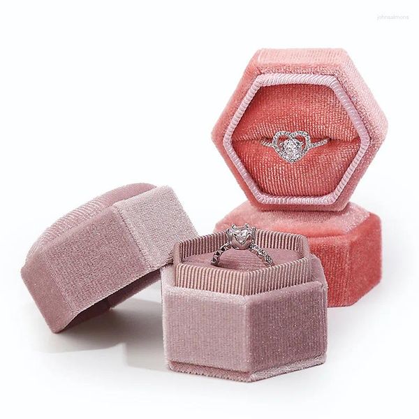 Caschetti per gioielli Anelli di velluto rosa a forma di esagonale scatola di piccoli organizzatori portatile Propongo regali di San Valentino che confezionano donne