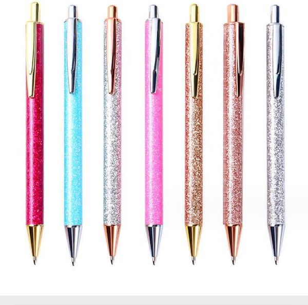 Großhandel Glitzer Edelstahl Stift Klicken Sie silberes Hochzeitsgeschenk DIY Metall Glitter Clip Metal Stifte glitzernder leer Glitzer -Kugelstreifen Stifte