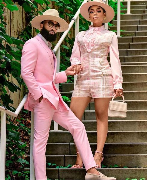 Мужские костюмы моде дизайн повседневной розовый мужской свадебный костюм с двойной грудью Slim Fit Prom Part Party Parmedo Groom Wear Man Blazer