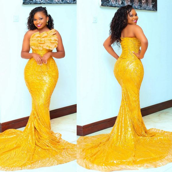 Abiti da ballo di Aso ebi giallo per donne nere sirenanera araba arabo abito formale da sera elegante per abiti da festa di compleanno di occasioni speciali