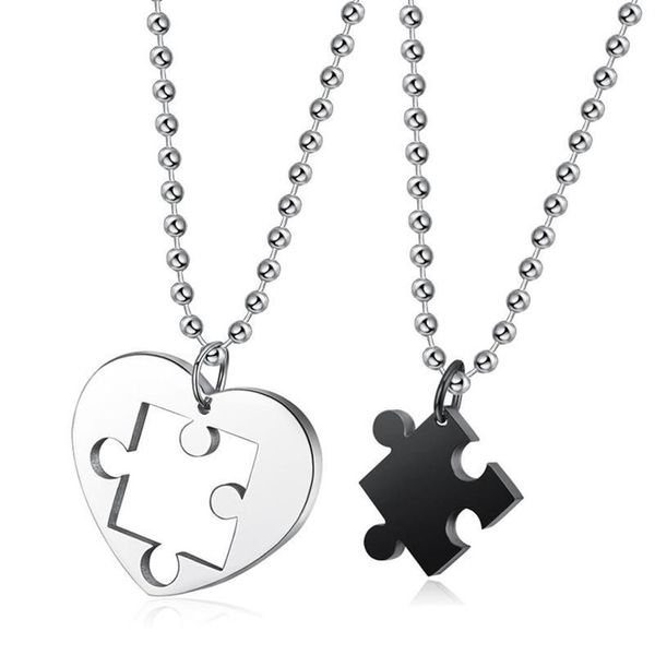 Подвесные ожерелья Megin D Романтическая простая головоломка Пара из нержавеющей стали для мужчин Женщины друг -дизайн модель подарки 212R