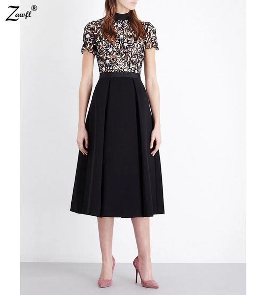 Kleid ZAWFL 2022 Frauen Mode Selbstporträt Kurzarm Guipure Lace Hollow Out Rückenless Häkelspitze Kleiderstand Kragen Femme