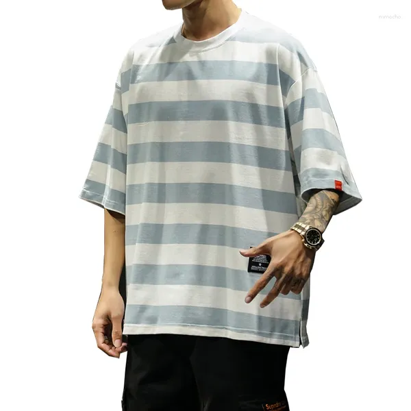 Camisetas de camisetas masculinas listradas camisa solta homens casuais o pescoço camisetas de manga curta de verão de luto de hip hop tops tees machotas de algodão camiseta de algodão